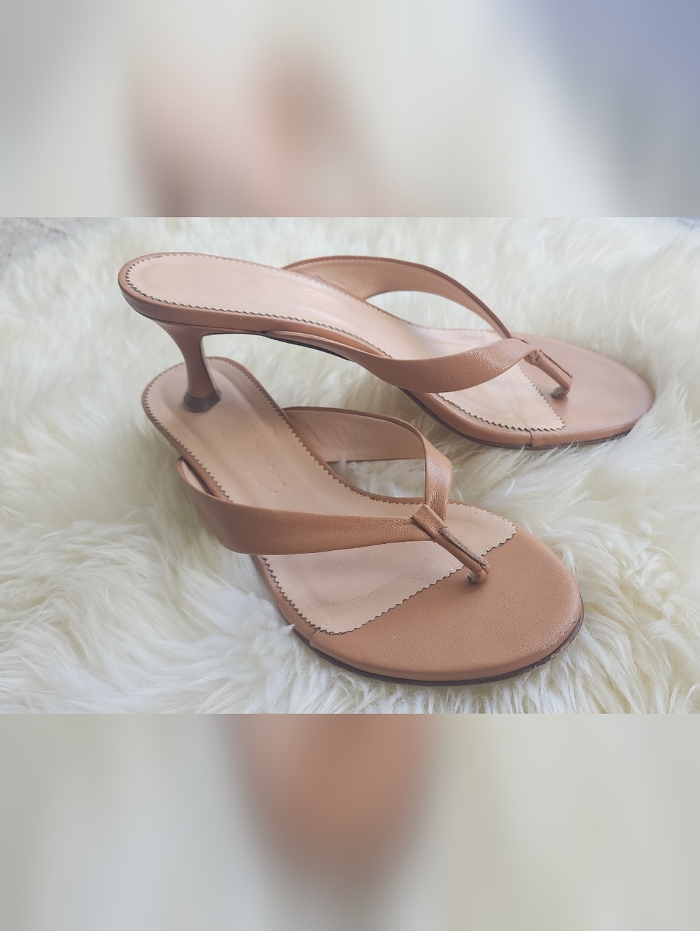J. Crew Tan Leather Thong Kitten-Heel Sandals